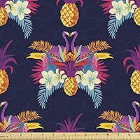 Vista 67 de Ambesonne Tela de Mariposas por Yarda, Patrones de Mariposas Estacionales Alegres Selva Tropical Naturaleza Salvaje Ilustración, Tela Decorativa