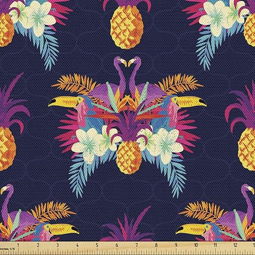 Miniatura 67 de Ambesonne Tela de Mariposas por Yarda, Patrones de Mariposas Estacionales Alegres Selva Tropical Naturaleza Salvaje Ilustración, Tela Decorativa