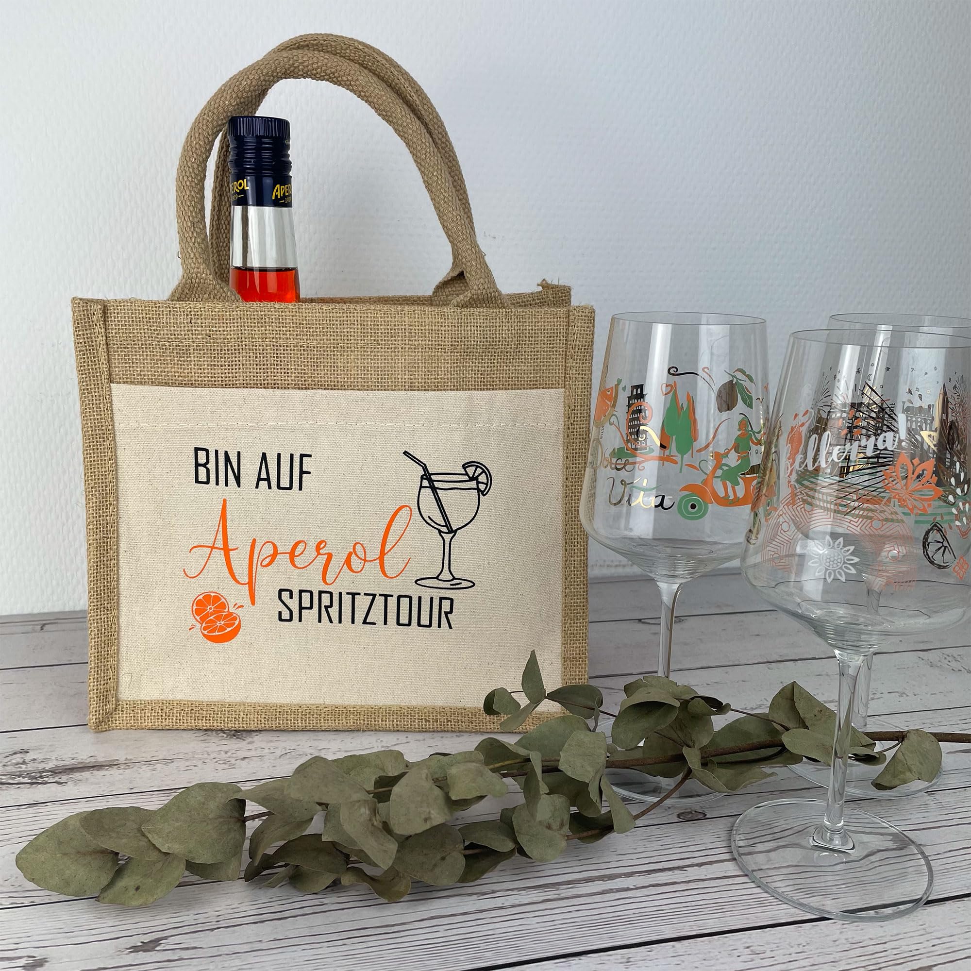 Produktbild von Aperol Geschenk Tasche „Bin Auf Aperol Spritztour" - Jutetasche In 3 G