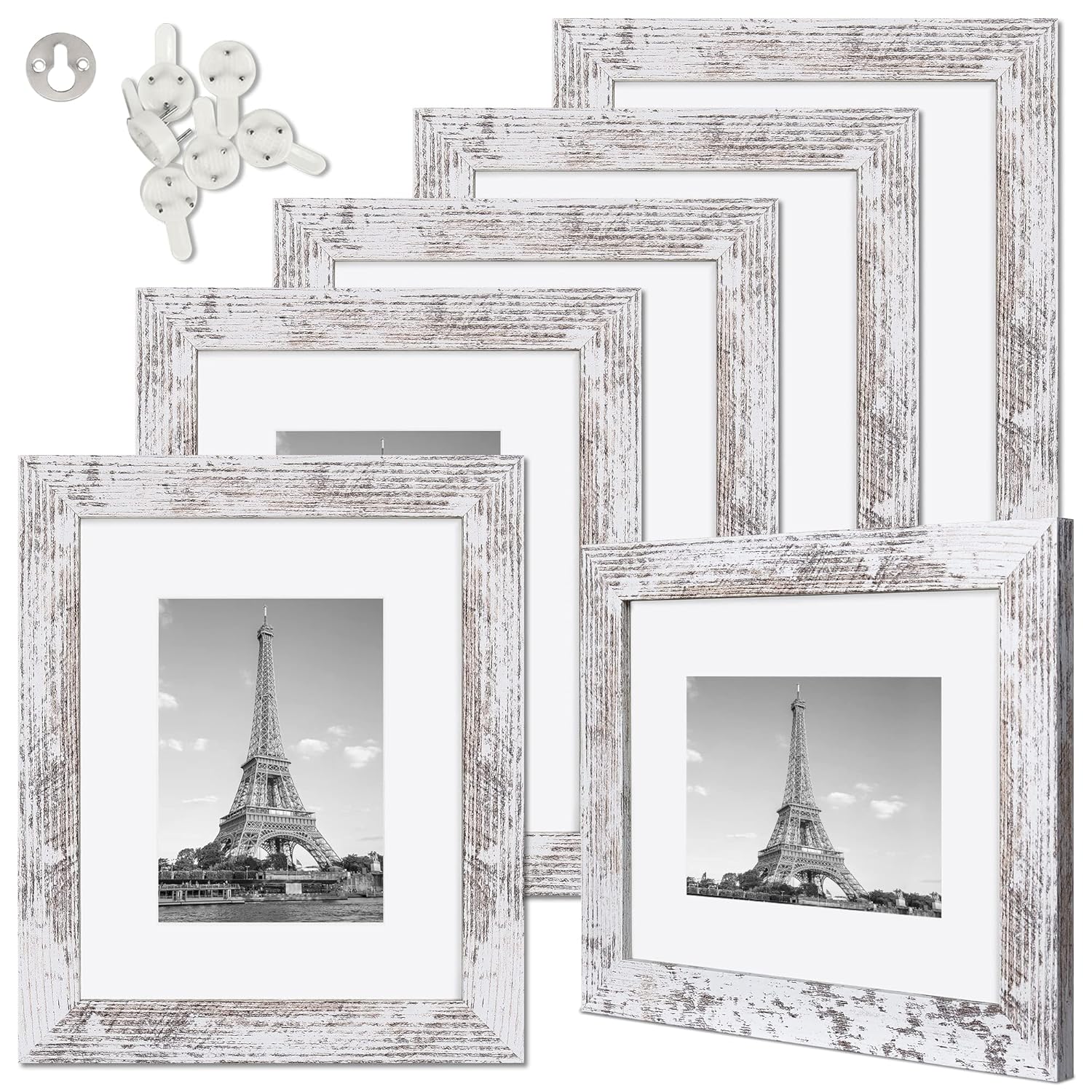 upsimples 8x10 Picture Frame Wood Pattern Distressed White with Real