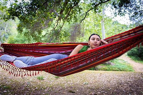 Miniatura 6 de Hamaca clásica bohemia con borla, hecha a mano, resistente a la intemperie, hamaca para interiores y exteriores, ligera y duradera, para patio,