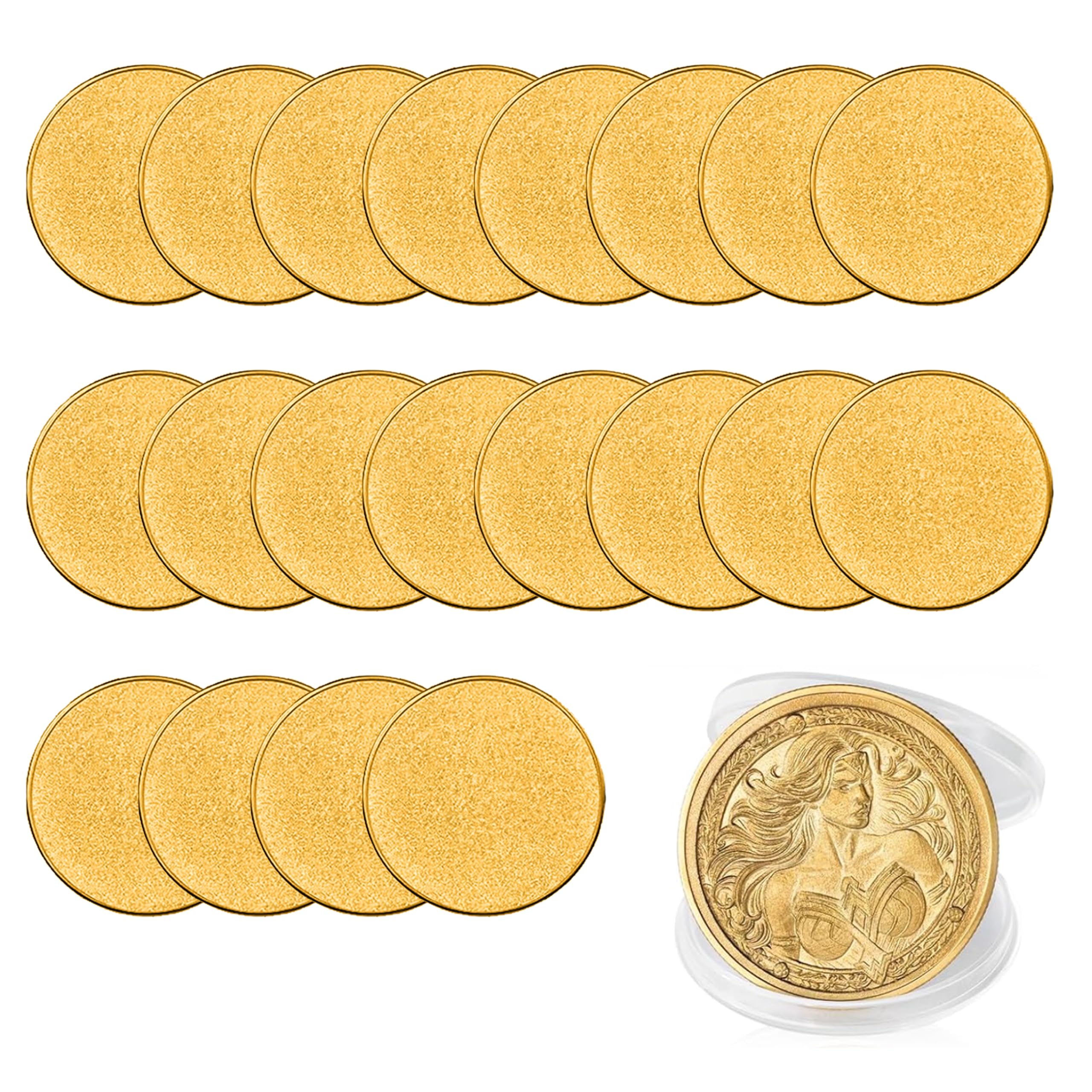 Messingmünzen, Rohlinge, 3 mm dick, benutzerdefinierte Herausforderungsmünze, 40 mm Gewindekante, Acryl-Schutzbox für Lasergravur, DIY-Geschenke, Sammelzubehör (3 mm Messing), 20 Stück