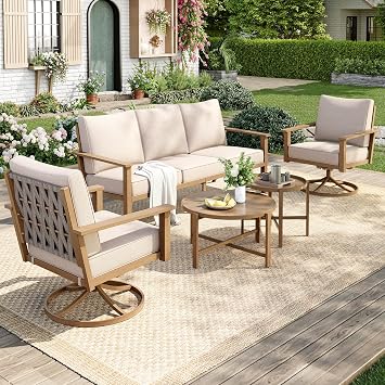 MIXPATIO 5-Piece Steel Patio Conversation Set, Swivel Chairs, Beige