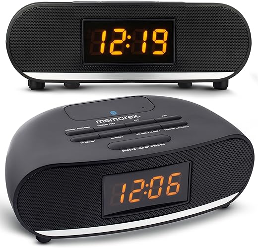 Memorex MX CR 160 Bluetooth Clock Radio with USB Charging | FM PLL Radio with 20 Presets, Dual