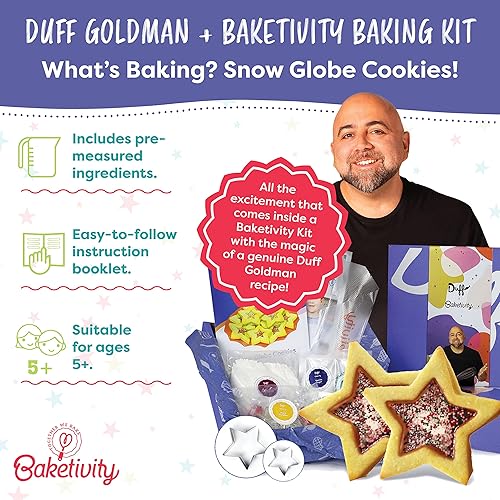 Miniatura 2 de Baketivity Kit de hornear galletas de globo de nieve, receta de cocina Duff Goldman, divertido kit de fabricación de galletas para la familia,