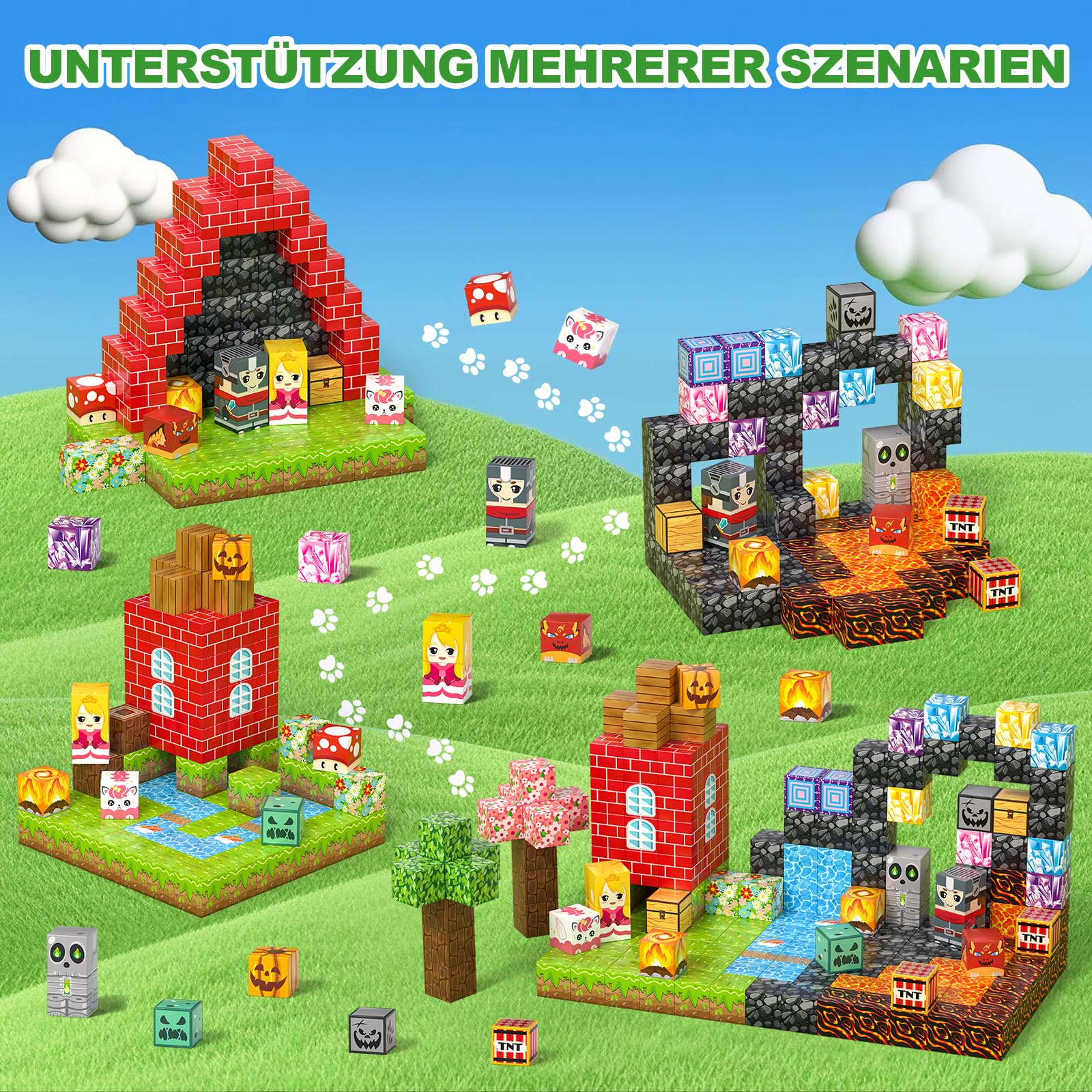Magnetische Bausteine, 208PCS Magnet Würfel Kinder, 23 Elemente Magnetbausteine, Kreative Magnetic Blocks Set für Kinder, Magnetspiel Spielzeug Geschenk ab 3 4 5 6 7 8 9+ Jahre Junge und Mädchen