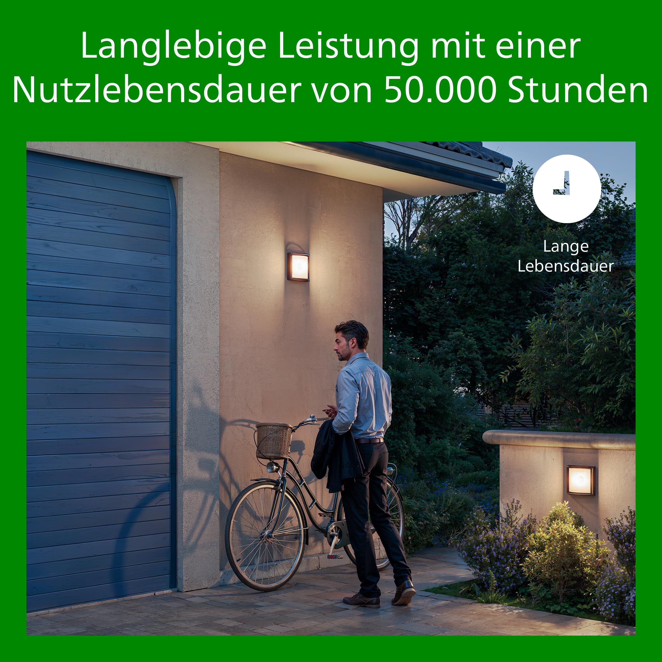 PHILIPS Nissa ultraeffiziente Solar-Wandleuchte für den Außenbereich mit Sensor, 3000K weißes Licht, 250/25lm, Schwarz