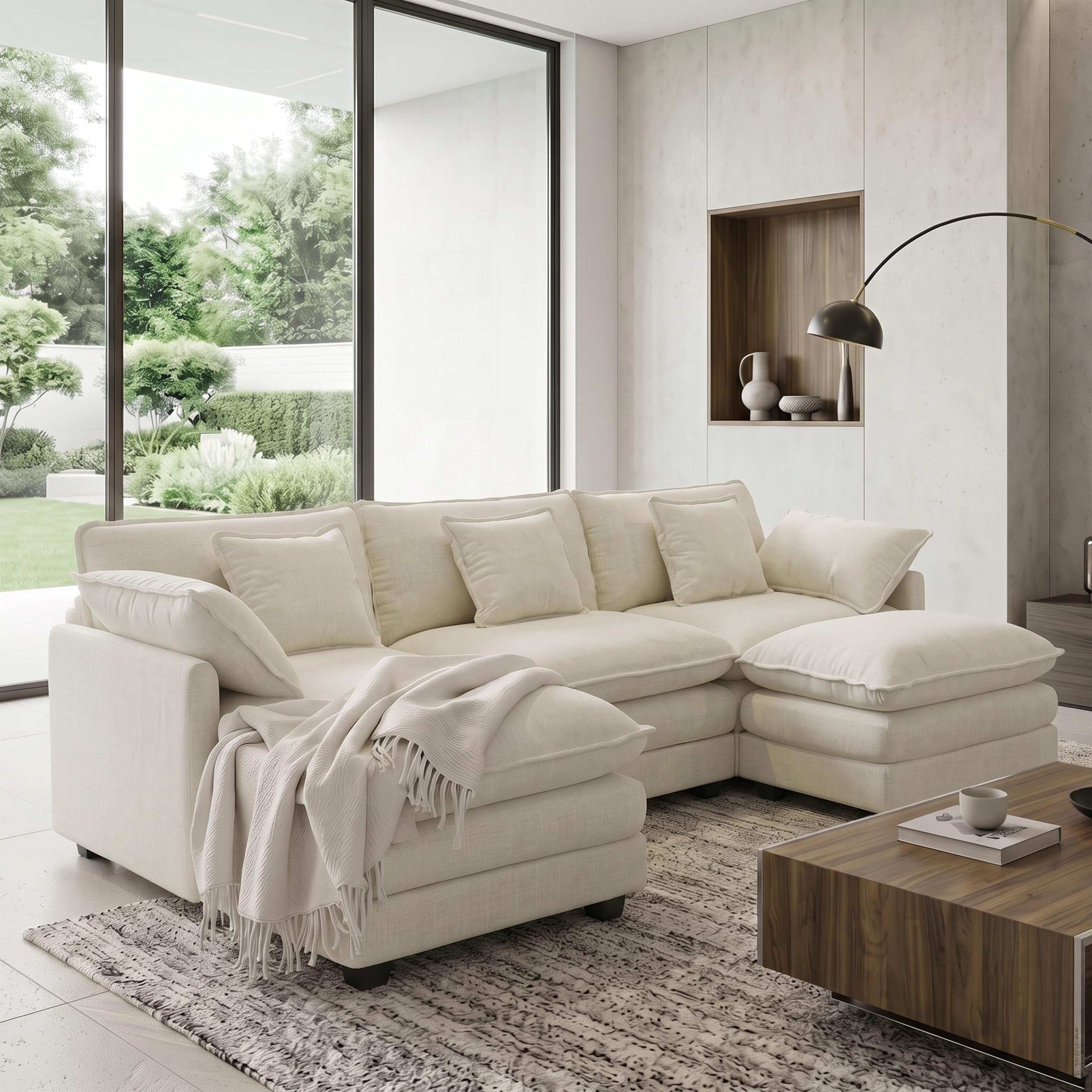 Urhanherry Ecksofa Cloud Sofa, Bequeme Couch Modulares Sofa Sektionssofa mit Dekokissen, Couch für Wohnzimmer, Chenille