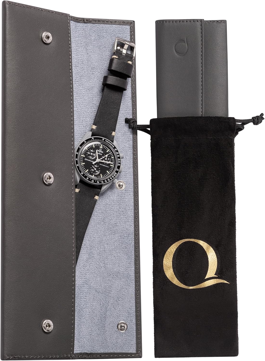 QWATCHBANDS Watch Sleeve Pouch - Full Grain Napa Leather Travel Watch Case with Velvet Interior - Watch Storage Holds Luxury Watches Flat - Watch Gifts and Accessories