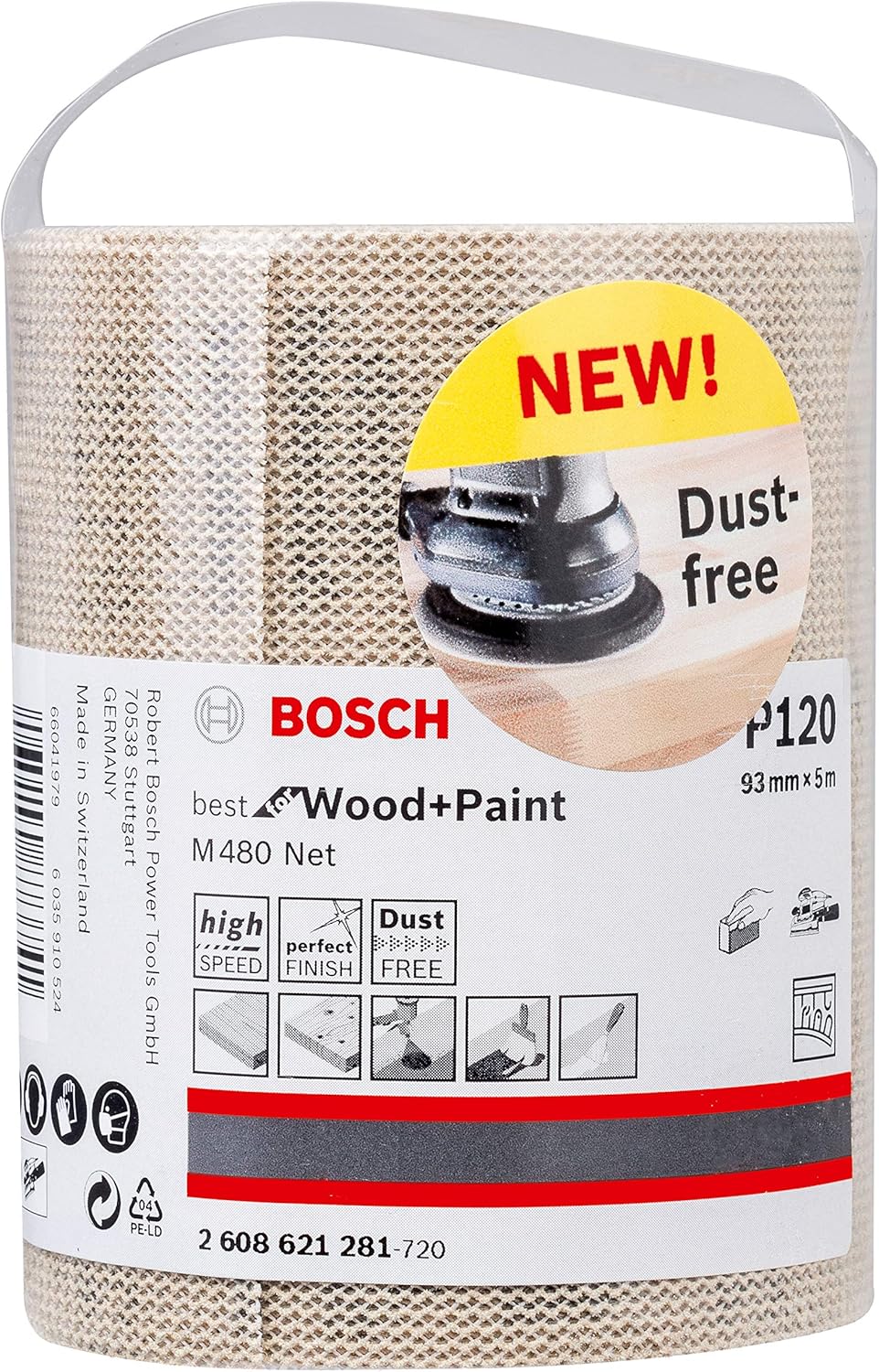 Bosch Professional 2608621281 G120, Paper Roll M480 Best (Wood and Paint, 93 x 5000 mm, Grit P120, Accessories for Hand Sanding), Beige