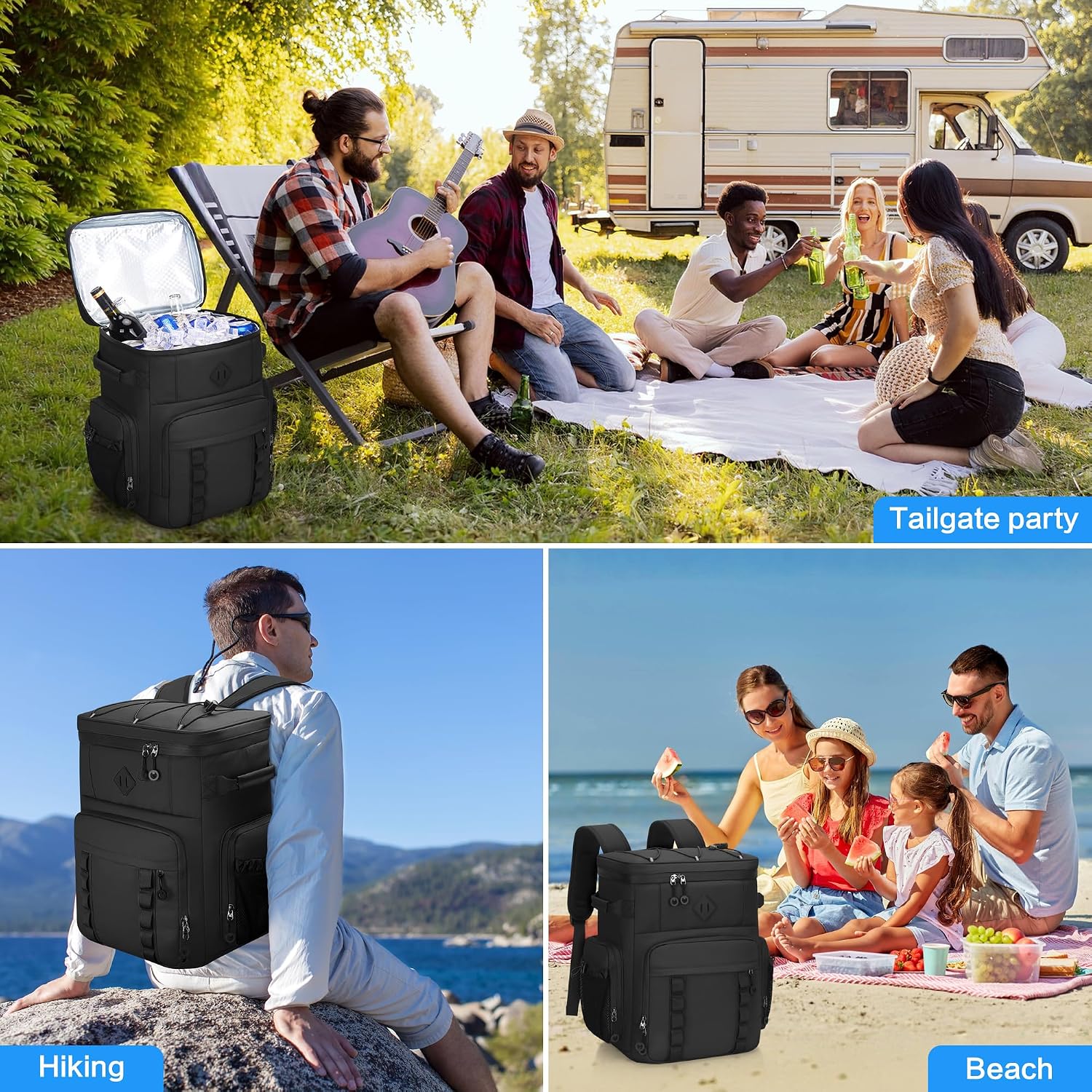 Insulated Backpack Cooler 60 Can for Men & Women,Leak Proof Waterproof Cooler Backpack for Beach Tailgate Camping Travel Fishing 37L