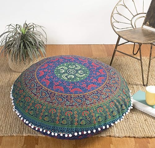 Miniatura 5 de Popular Handicrafts Funda de cojín de suelo  Funda cuadrada de puf otomano con mandala hippie indio, funda de cojín de algodón de gran tamaño con