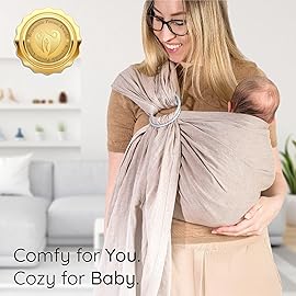 Ring Sling Baby Carrier - USA Lab Tested, 100% Natural Cotton Muslin, Breathable & Ergonomic Ring Sling Sand