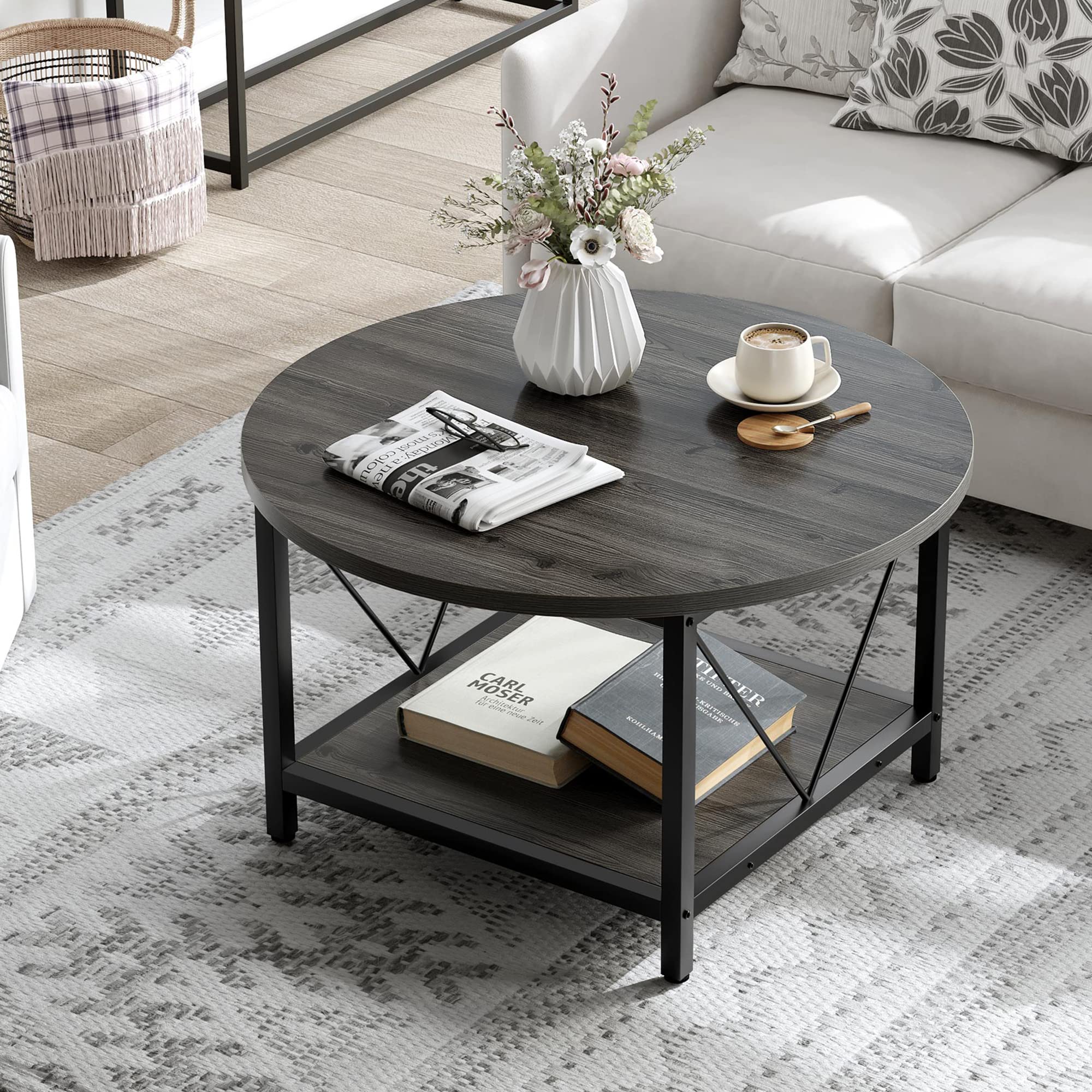 Snapklik.com : YITAHOME Round Coffee Table,Rustic Wood Coffee Tables ...
