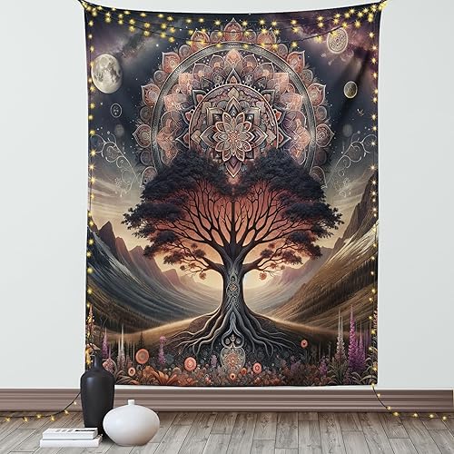 Miniatura 151 de Ambesonne Tapiz de fantasía, paisaje de fantasía con reloj, rayos de cielo de ensueño desde el techo, arte ficticio, colgante de pared ancho para