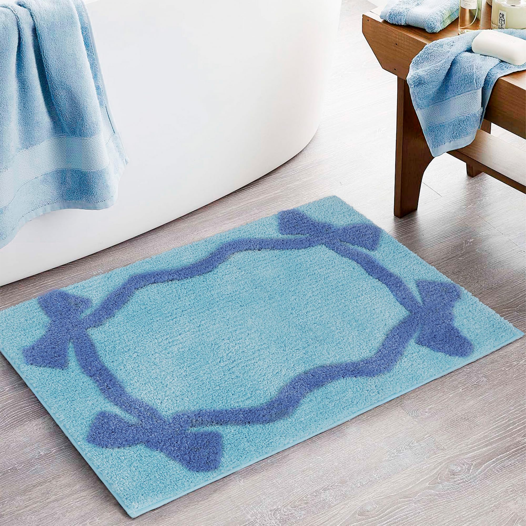 Amazon.com: Zeeinx Blue Bow Bath Mat Cute Bathroom Rugs Non Slip ...