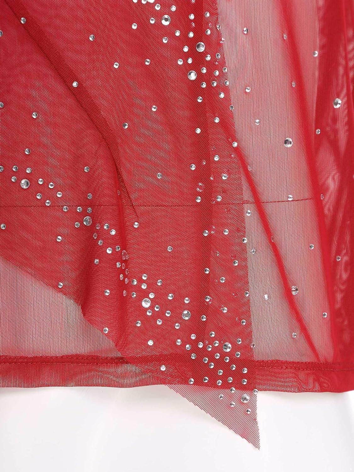 Hularka Men's Gymnastic Dance Leotard Rhinestone Figure Skating Bodysuit Tops Mesh Sequin Unitard Red X-Large