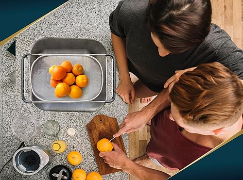 Miniatura 7 de Colador sobre el fregadero para cocina, cesta coladora sobre el fregadero de 6 cuartos de galón con asas ergonómicas extensibles y pies de apoyo,