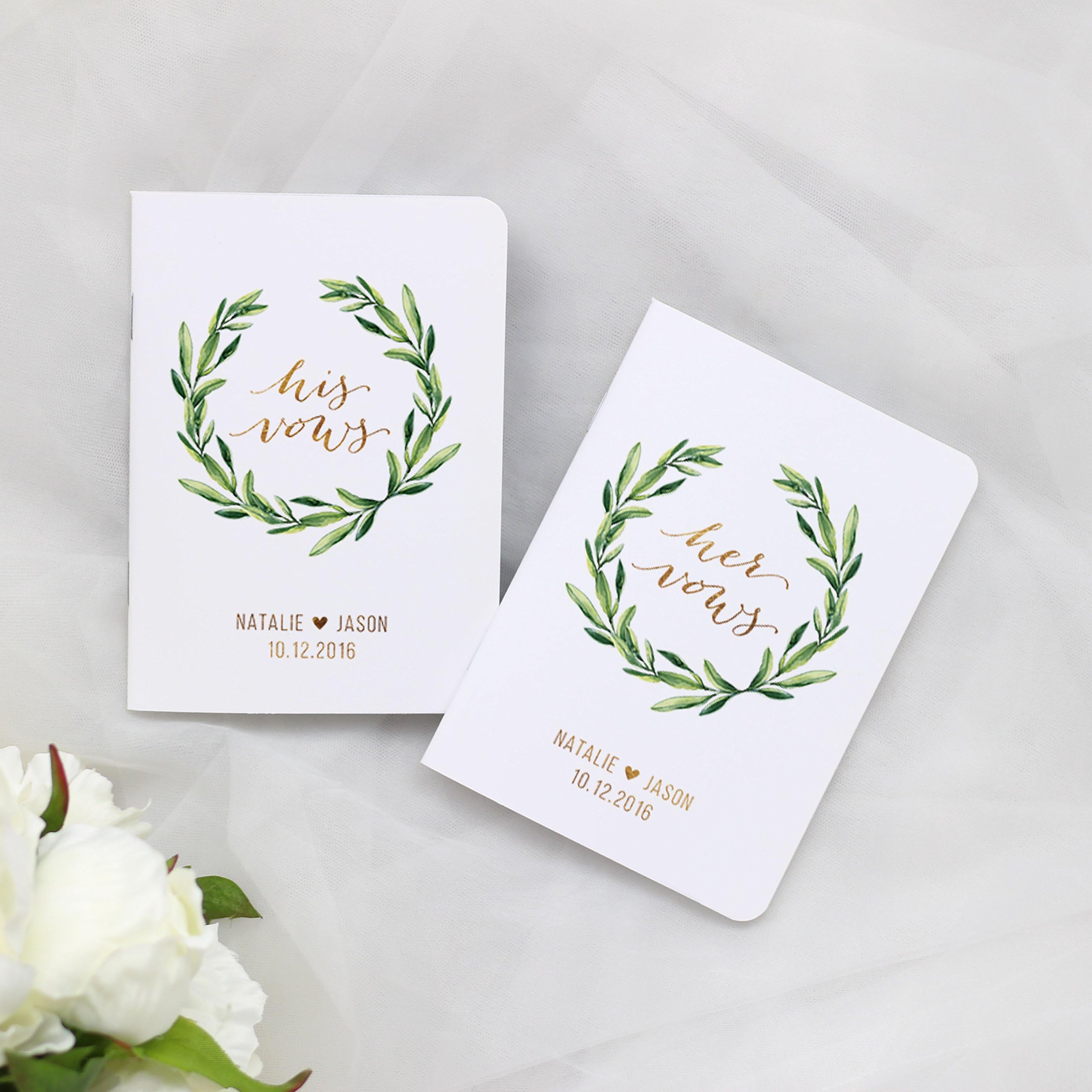 Personalized Vow Books Gold, Wedding Vow Books Lined, A Set of 2 Lined Vow Books