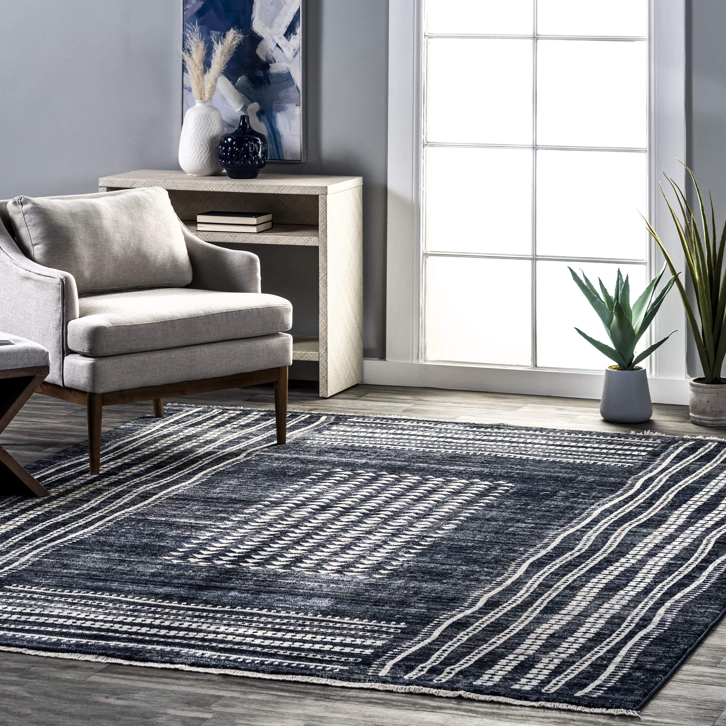 nuLOOM Fatimah Modern Striped Area Rug, 5' x 8', Grey