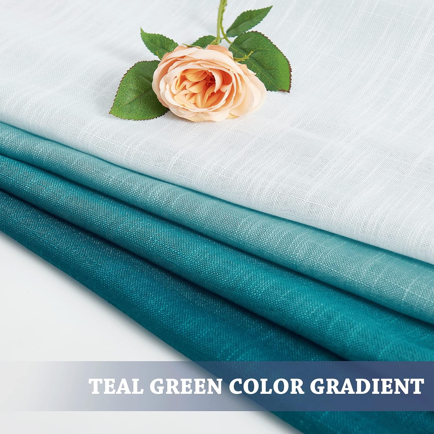 NICETOWN Ombre Linen Sheer Curtains Extra Long for Kids Room, Grommet Privacy Semi Sheer Linen Window Drapes Sweep to Floor Decorative for Villa/Living Room, Teal, 2 Panels, W50 x L95