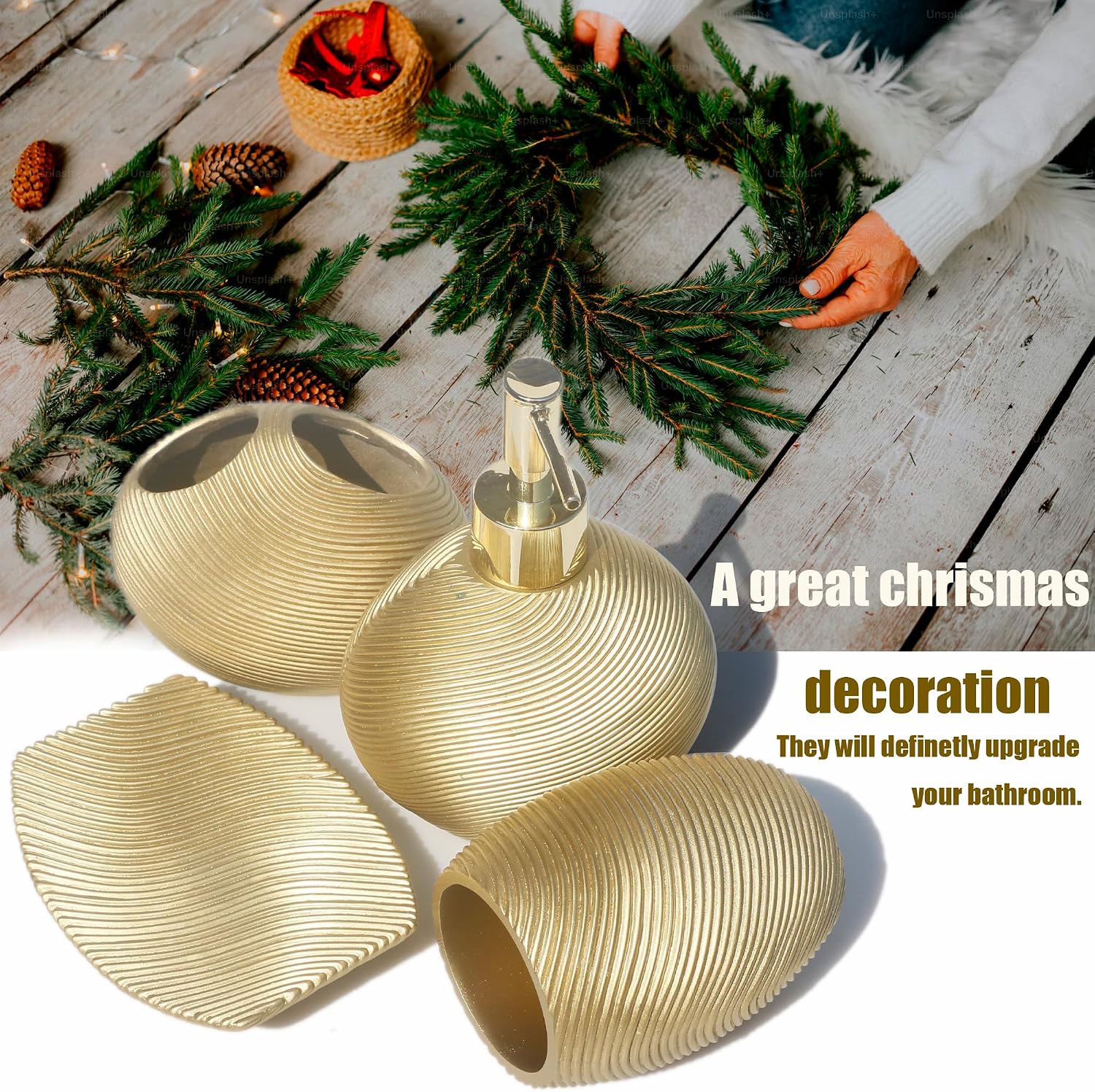 LUANT Bathroom Accessories Set Including Cup, Toothbrush Holders, Soap Dishes and Soap Dispenser, Gold