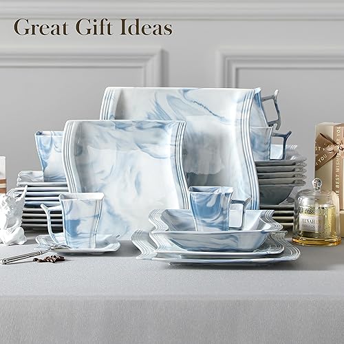 Miniatura 7 de MALACASA Juego de vajilla para 6, juegos de platos y cuencos de porcelana de 30 piezas, juego de platos cuadrados con plato llano y cuenco, taza y