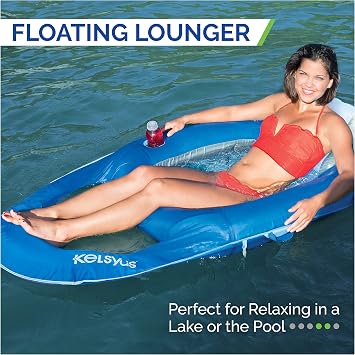 Kelsyus Premium Floating Lounger with Fast Inflation, Inflatable Recliner Chair, Lake & Pool Float for Adults with Cup Holder