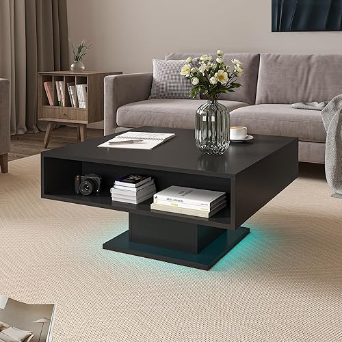 Miniatura 6 de Mesa de centro LED para sala de estar, mesa de centro moderna de alto brillo con luces LED de 16 colores, mesa de centro rectangular inteligente de