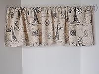 Vista 5 de Valance Cream and Black French Script Paris Eiffel Tower Handmade Window Treatment