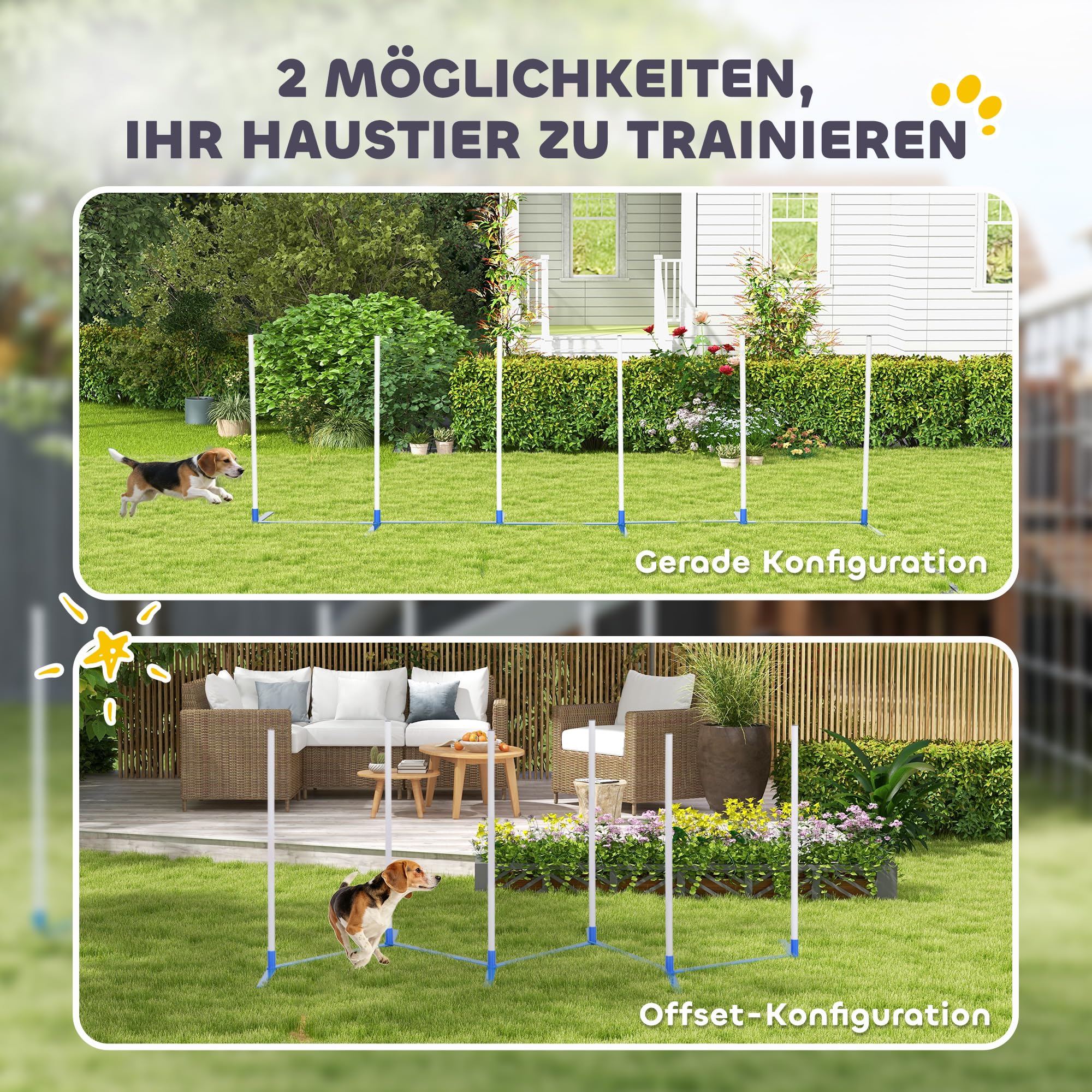 PawHut Agility Set Hunde 6-Teiliges für Hundetraining mit 6 Slalomstangen | Agility-Ausrüstung, Klappbar, Steckhürdenset, Tragetasche, Trainingszubehör, Koordinationstraining