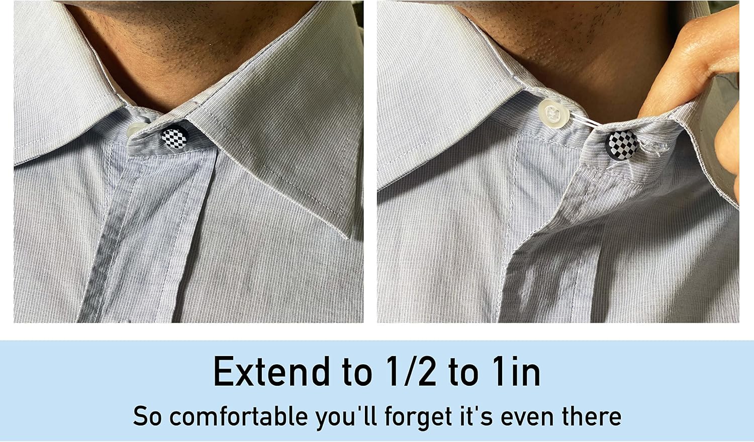 C2 Elastic Shirt Collar Extender - 5 Pack Neck Extender for Dress Shirt - Non-Metal Button Extender for Dress Shirts - 3 Sizes: Small, Regular, and Large - Checkered Flag - Can be Used as Cufflinks