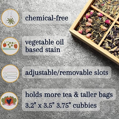 Miniatura 98 de Caja organizadora de té de bambú sin productos químicos, ecológica, grande, alta y ajustable, baúl de almacenamiento de madera natural