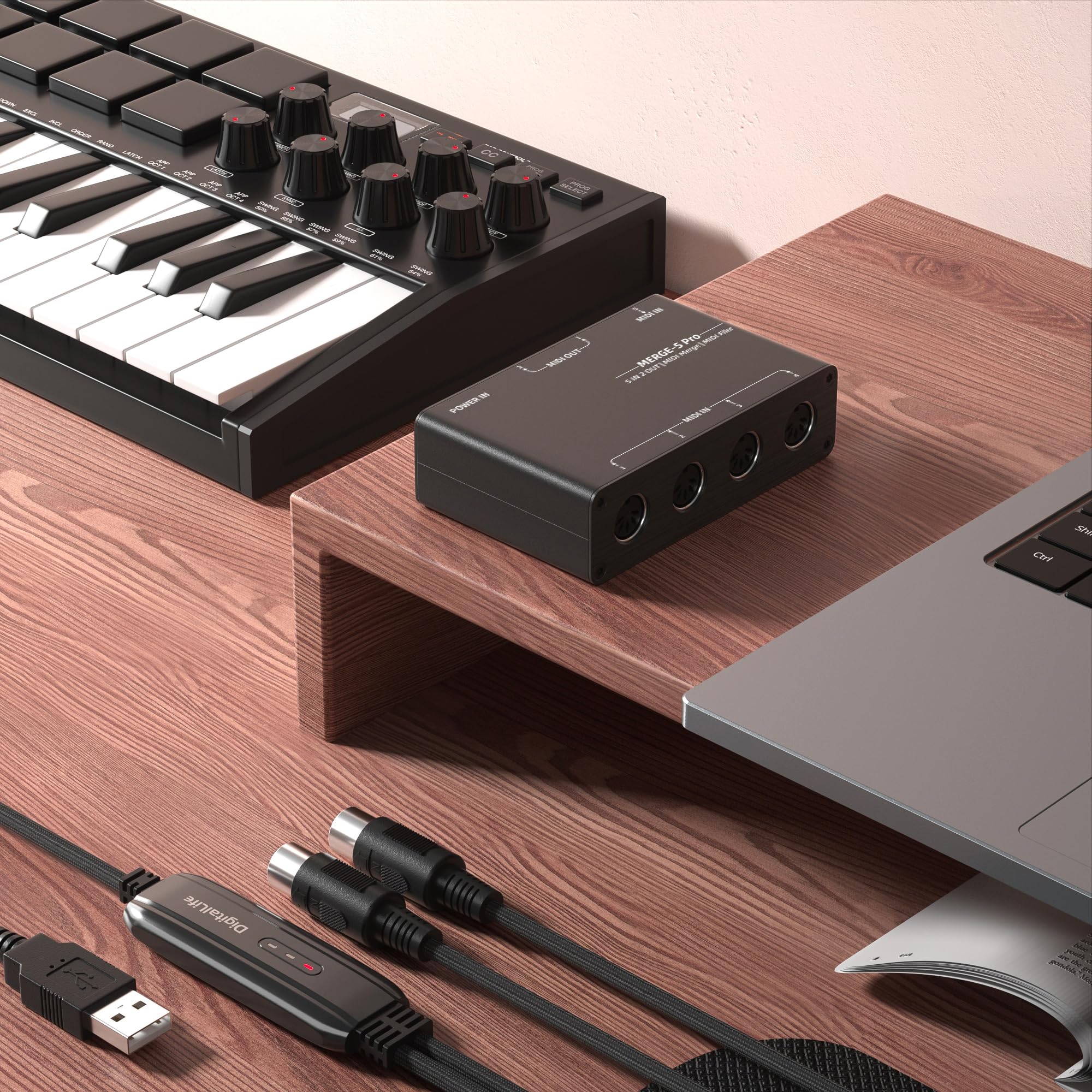 DigitalLife Merge Box Stand-Alone 5-In/2-Out MIDI (Interfaccia MIDI a 5 Pin) - MERGE-5, Chassis in Metallo