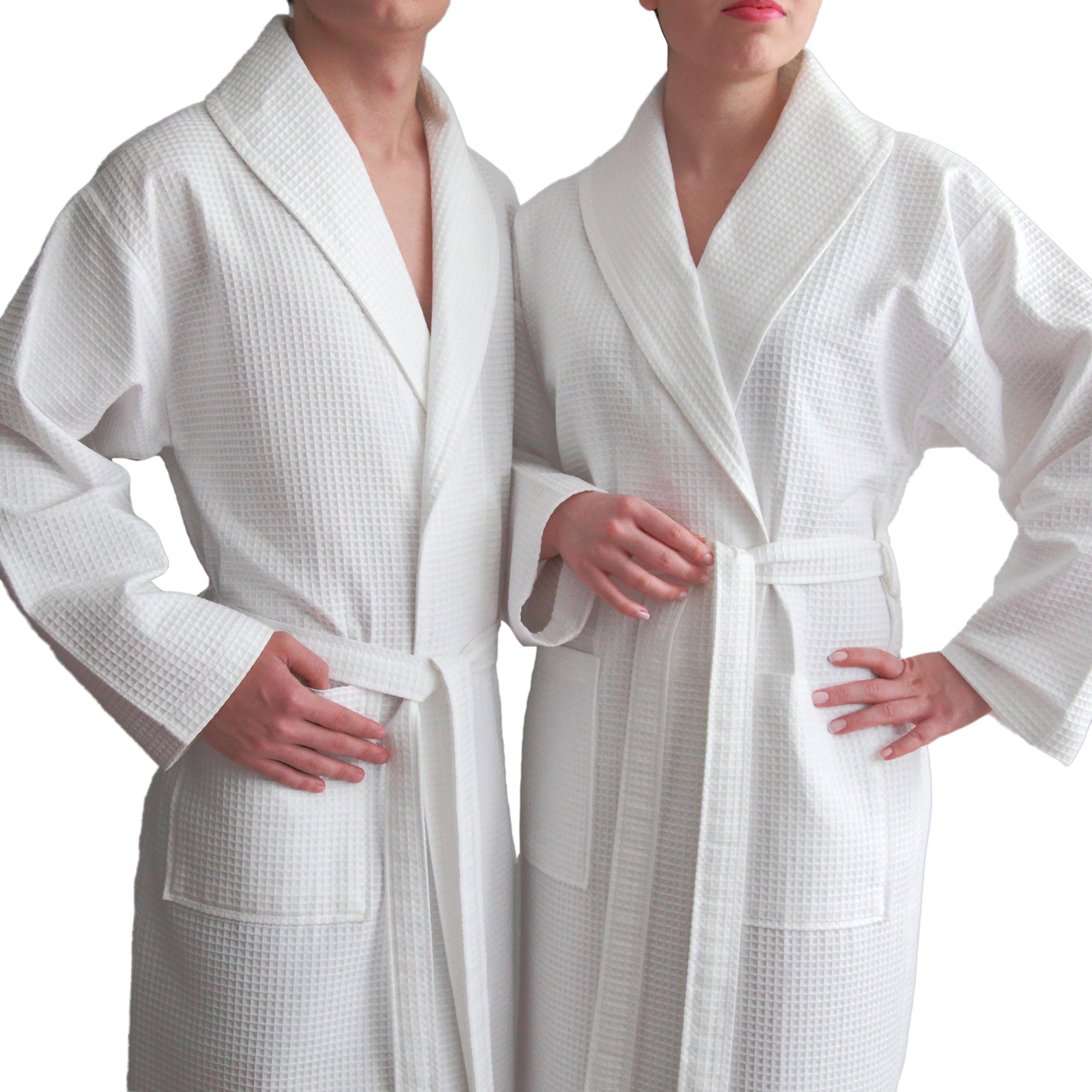 Home Textiles Unisex Waffle Weave Bathrobe, Small/Medium,Pure White