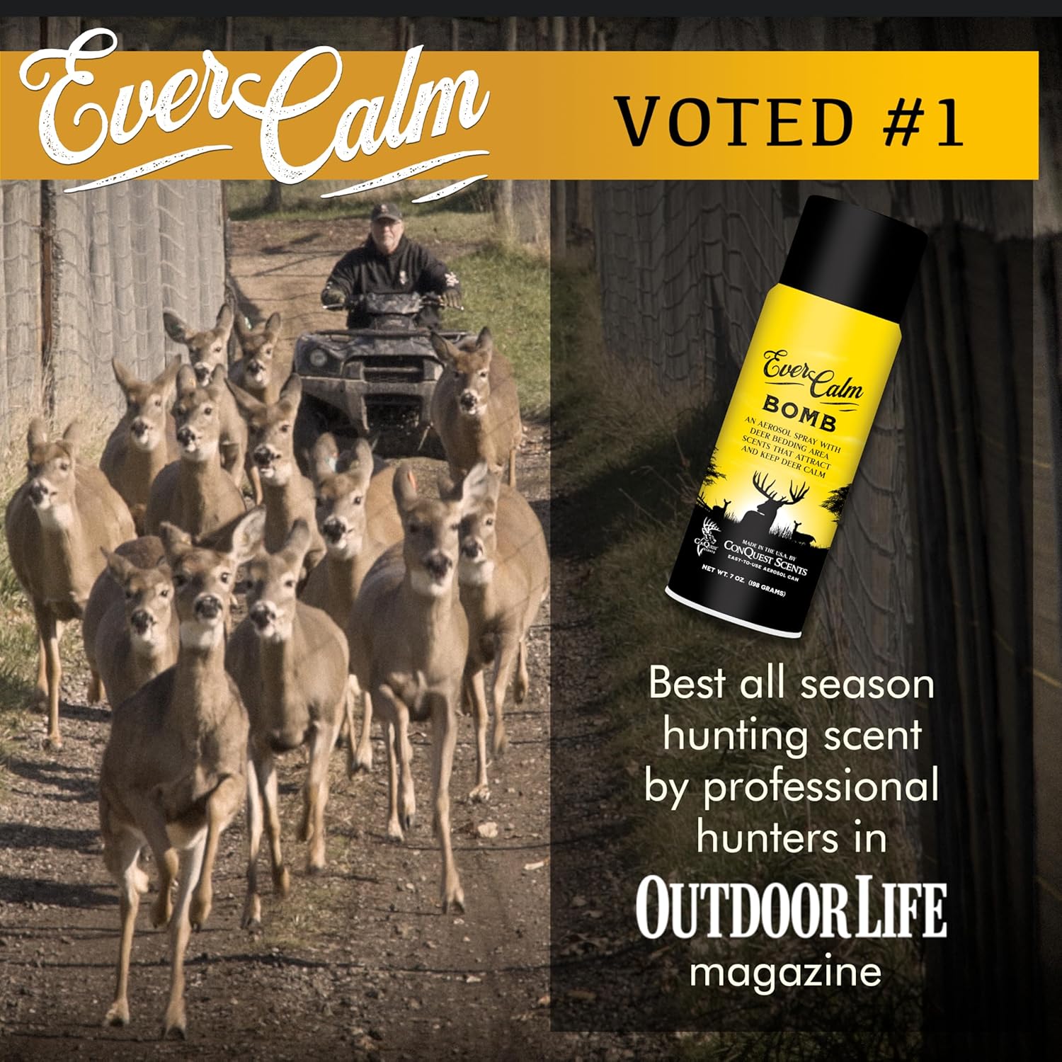 Conquest Scents EverCalm Deer Scent Bomb – Deer Attractant Spray & Calming Scent, All-Season Effectiveness, Versatile Hunting Aerosol Canister
