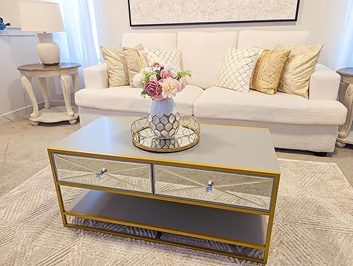 Miniatura 3 de DWVO Mesa auxiliar para sala de estar, mesa de centro de almacenamiento con espejo, mesa de centro con almacenamiento, mesa de centro para sala de