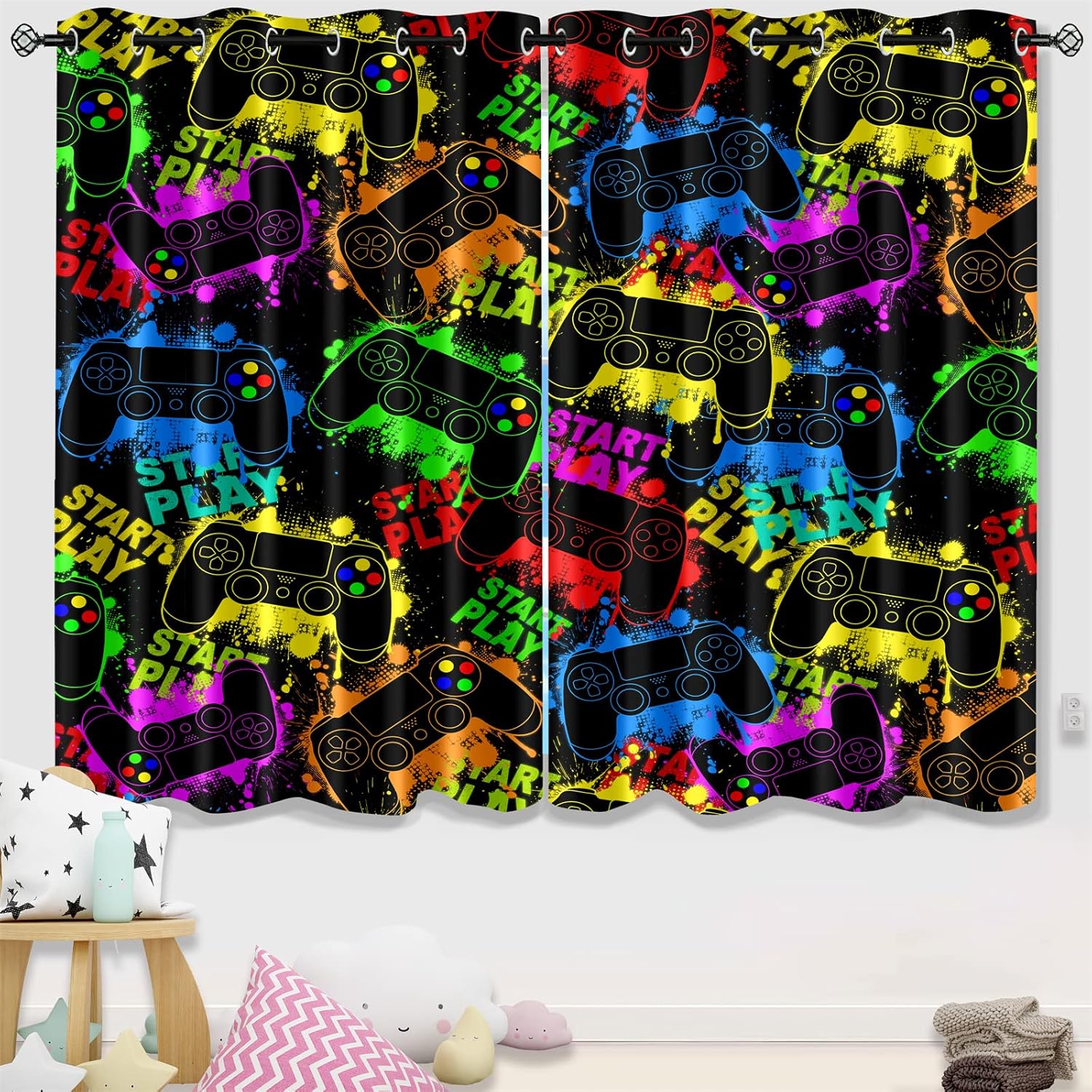 BATATADOCE Gaming Curtains for Boys Bedroom - Colorful Gamer Window Treatments Gaming Curtain for Boy Game Room Decor Curtain for Boy Bedroom,82 in X 63 in,2 Window Curtain Panels