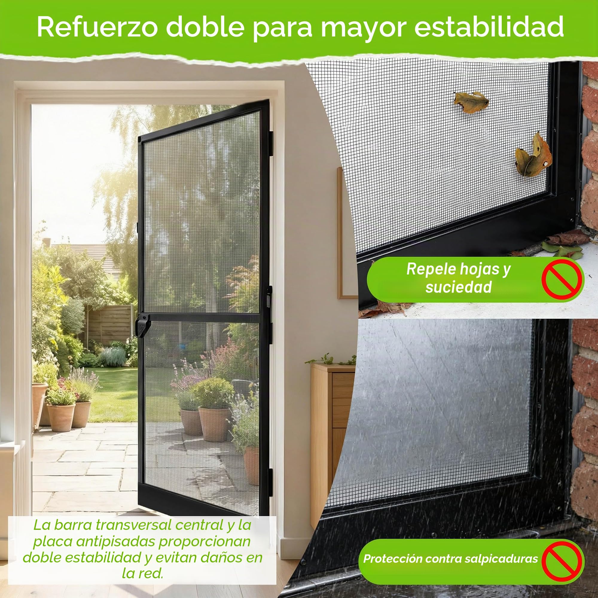 UISEBRT Mosquitera para puerta con marco de aluminio, tejido de fibra de vidrio, 95 x 210 cm, color negro