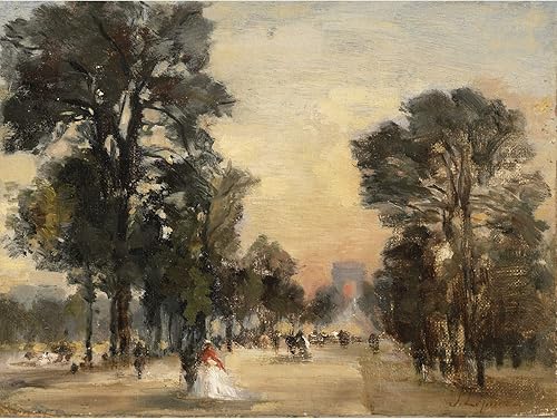 Artery8 Attributed Stanislas Lepine Les Champselysees Painting Premium Wall Art Canvas Print 18X24 Inch