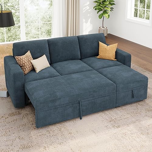 Miniatura 29 de HONBAY - Sofá seccional modular con cama desplegable, sofá en forma de L de chenilla con asientos de almacenamiento, sofás seccional convertible