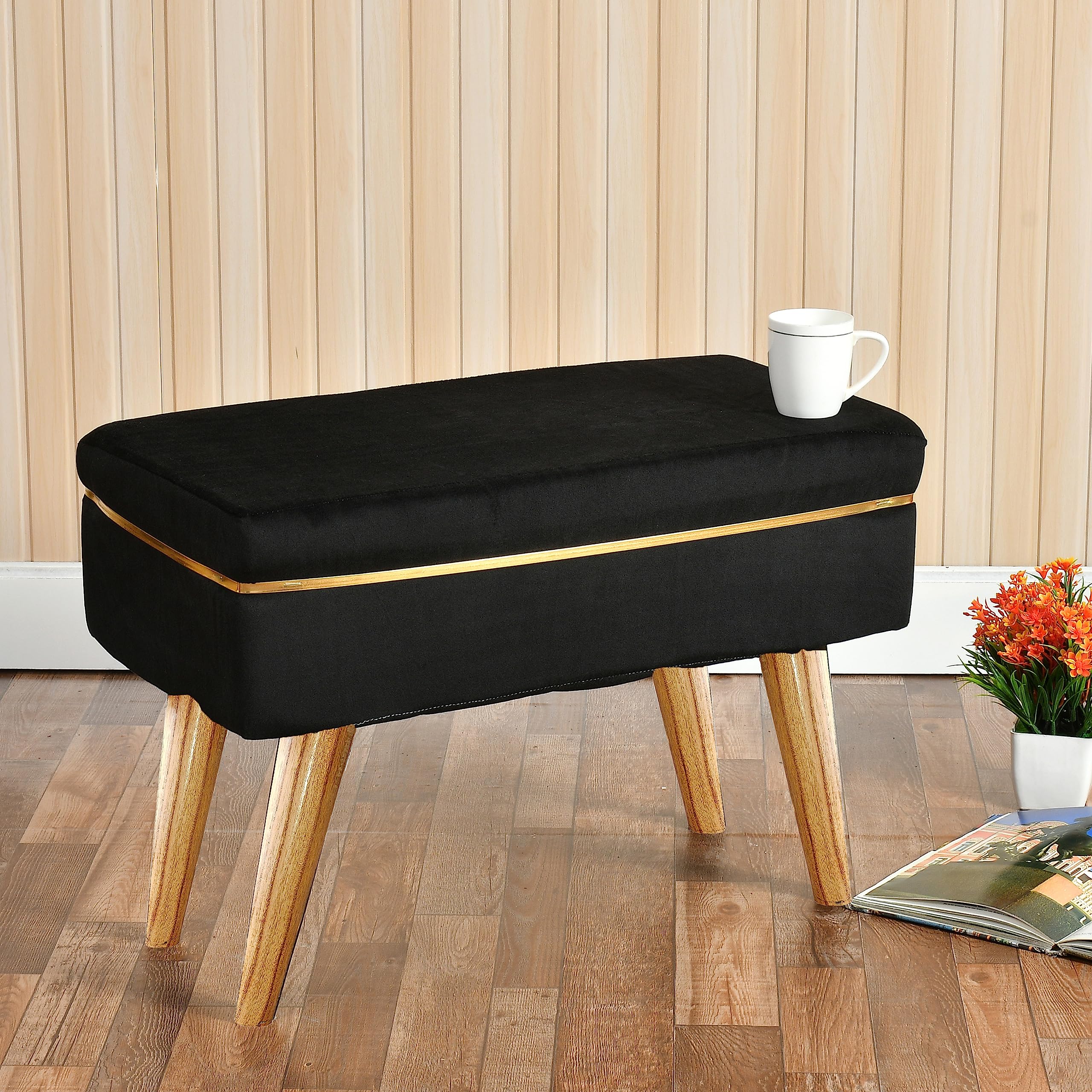 Ottoman Stool for Living Room Sitting Pouffes Upholstered Pouffe Puffy for Foot Rest Home Furniture Mudda Pouf Round Sitting Foot Stool for Office Room Dcor, (Black)-image-35
