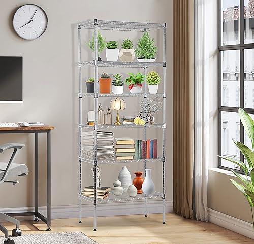 Vista 138 de Estantería de almacenamiento de 6 niveles, estantería de alambre, 48 pulgadas de largo x 18 pulgadas de ancho x 72 pulgadas de alto, estante Negro