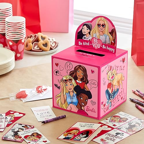 Miniatura 2 de Hallmark - Tarjetas y buzón de correo de Barbie para San Valentín para niños, para intercambiar tarjetas en el salón de clase (1 caja, 32 tarjetas