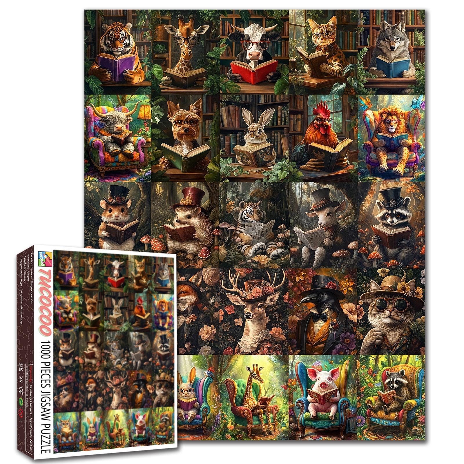 Whimsical Animals Jigsaw Puzzle for Adults Cute Animal Portrait Collage 1000 Pieces Puzzles for Challenging Family Activity Games Fantasy Wildlife Collage Art Jigsaw Puzzles Home Wall Decor Gifts โ image 1