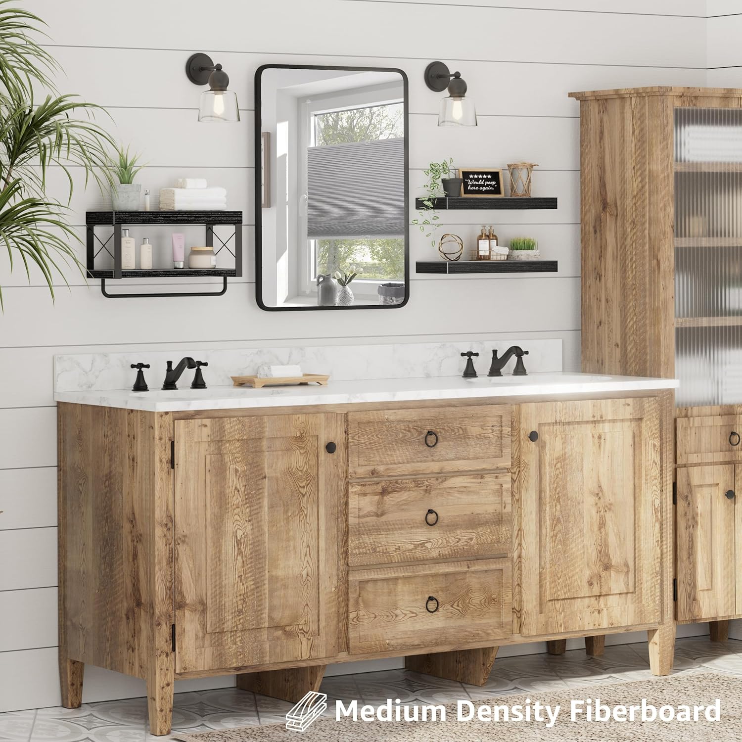 QEEIG Bathroom Shelves Over Toilet - Floating Shelf for Wall Toilet Paper Storage Farmhouse 16 inch Set of 3, Black (029-40B3)