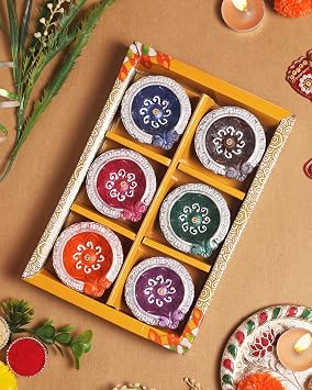 Handmade Terracotta Set of 6 Multicolor Clay Diya for Diwali/Navratri Decorations Oil Lamp Diwali Clay Diya Tea Light Holder Indian Decor Festival Gifts Puja Items | TRBD6-03