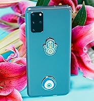 Vista 5 de Pegatinas de metal para fundas de celular. Blue Evil Eye y Hamsa. Juego de 2. Reutilizables y extraíbles. No deja residuos. Símbolos espirituales