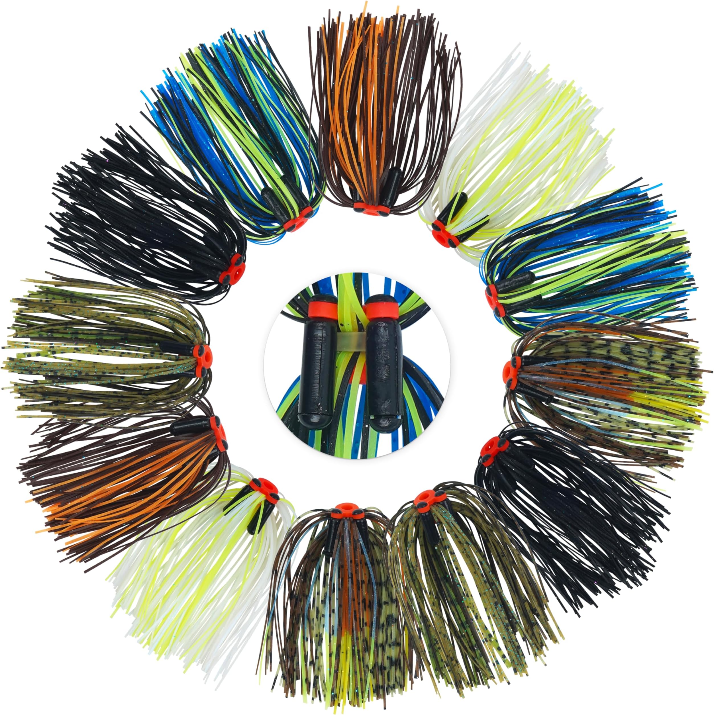 Silicone Jig Skirts Bass Fishing Lure Skirts with Tube Rattles 50 Strands Spinnerbait Buzzbaits Skirts Replacement DIY Squid Jig Bass Spinner Bait Fly Tying Material