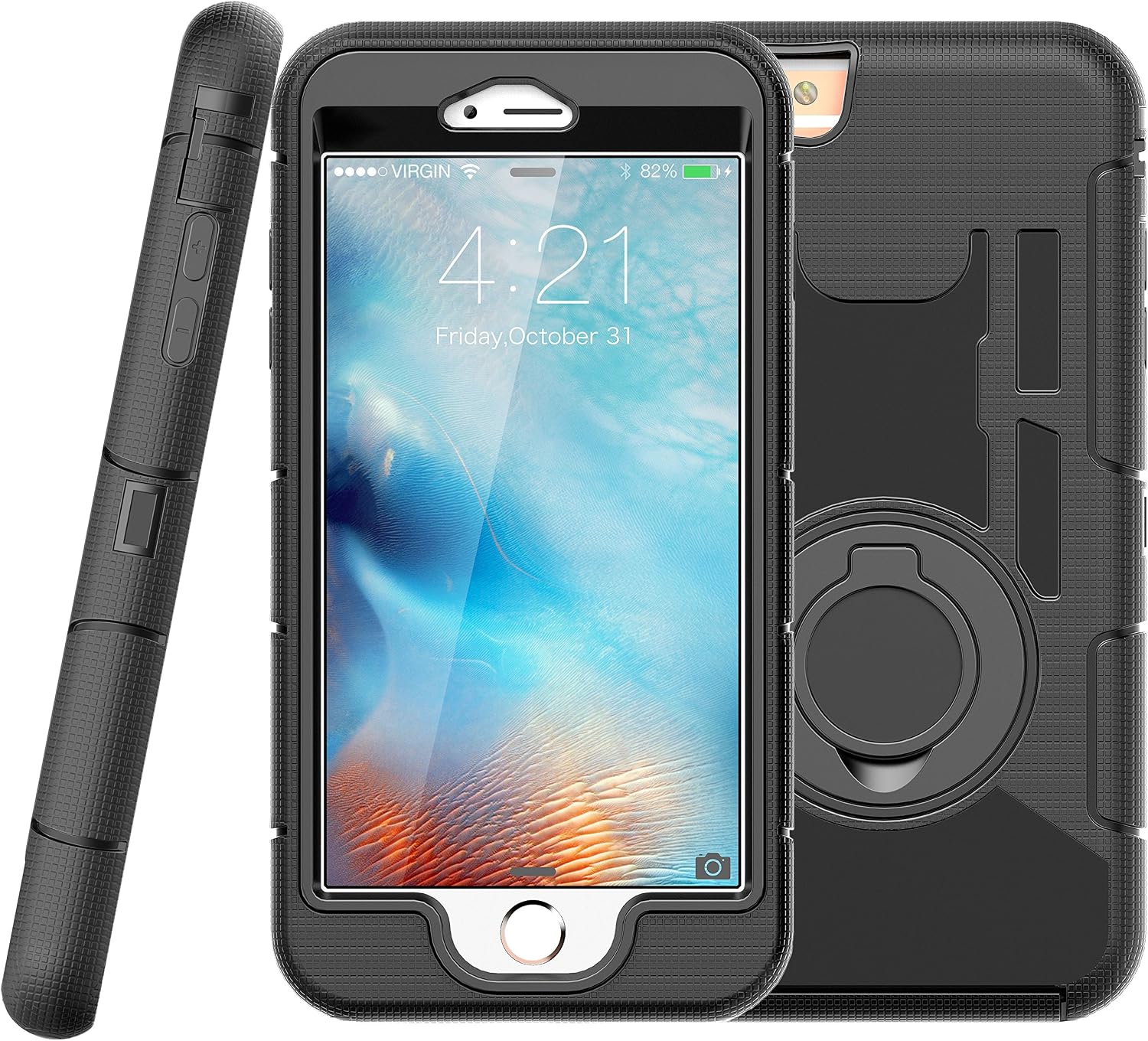 E LV iPhone 6S Case iPhone 6S Holster Defender Case Armor Holster Defender Case Cover with Kickstand and Belt Swivel Clip for iPhone 6S iPhone 6 (Black Circle)